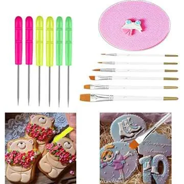 16 Pc Cookie Decorating Kit - 2 Acrylic Turntables, 6 Scribe Needles, 2 Mesh Mats, 6 Decoration Brushes