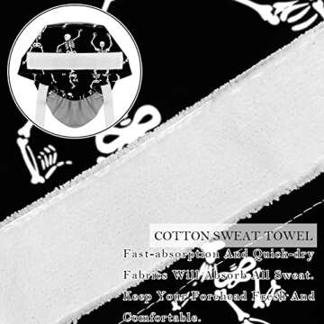 2 Pcs Working Cap with Buttons Sweatband Funny Dancing Skeleton on Black Background Ribbon Tie Back ...
