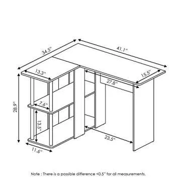 Furinno Abbott L-Shape Computer Desk & Bookshelf