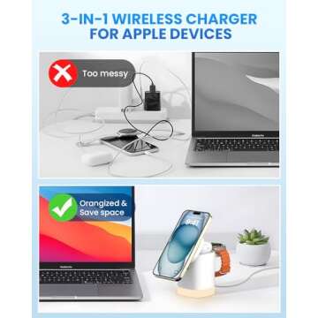 Wireless Charging Station for iPhone Mag-Safe: JoyGeek 3-in-1 Foldable Charger Phone Stand Charger f...