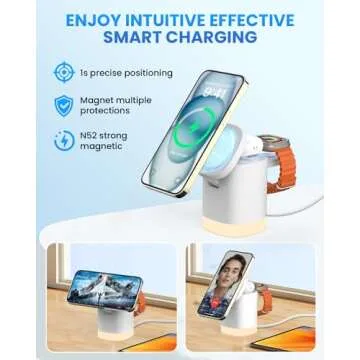 Wireless Charging Station for iPhone Mag-Safe: JoyGeek 3-in-1 Foldable Charger Phone Stand Charger for iPhone 16/15/14/13/12 Pro/Max/Plus - for AirPods - for Apple Watch 2-10/Ultra