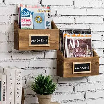 MyGift Rustic Burnt Wood Wall Mounted Mail Organizer Rack Set of 2 for Stylish Home Storage