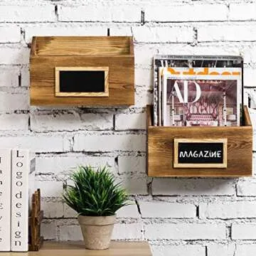 Rustic Wood Wall Mounted Organizer Bins with Chalkboard