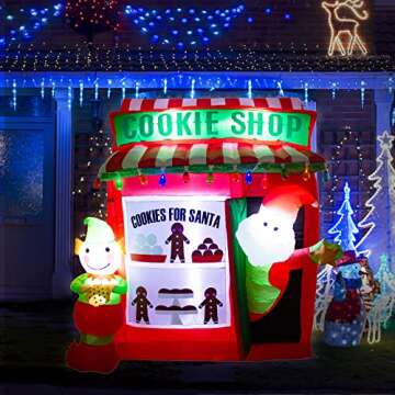 luxfcup 6FT Christmas Inflatable Santa Elf Cookie Shop Decoration with LED Lights Outdoor Yard Easte...