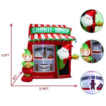 luxfcup 6FT Christmas Inflatable Santa Elf Cookie Shop Decoration with LED Lights Outdoor Yard Easter Blow Up Decorations Inflatable Cookie Shop Gingerbread Outdoor Christmas Decor