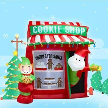 luxfcup 6FT Christmas Inflatable Santa Elf Cookie Shop Decoration with LED Lights Outdoor Yard Easter Blow Up Decorations Inflatable Cookie Shop Gingerbread Outdoor Christmas Decor