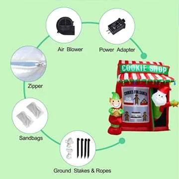 luxfcup 6FT Christmas Inflatable Santa Elf Cookie Shop Decoration with LED Lights Outdoor Yard Easter Blow Up Decorations Inflatable Cookie Shop Gingerbread Outdoor Christmas Decor