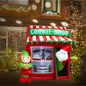 luxfcup 6FT Christmas Inflatable Santa Elf Cookie Shop Decoration with LED Lights Outdoor Yard Easter Blow Up Decorations Inflatable Cookie Shop Gingerbread Outdoor Christmas Decor
