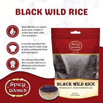 Spicy World Minnesota Grown Black Wild Rice 24oz Bag (1.5LB) | Premium Quality | All Natural, Hearty...