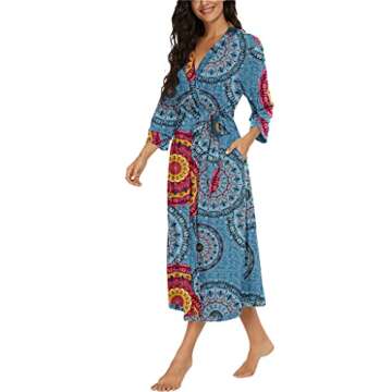 VINTATRE Women Kimono Robes Long Knit Bathrobe Lightweight Soft Knit Sleepwear V-neck Casual Ladies ...