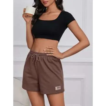 MakeMeChic Women's Casual Drawstring Waist Sweat Shorts Running Track Shorts A Mocha Brown L