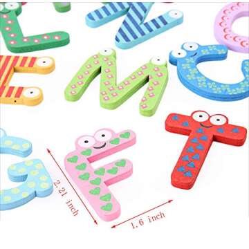 Royee 26 Pcs Wooden Fridge Magnets Colorful Alphabet Cute Eyes Wood A-Z Refrigerator Letters Magnets for Home Decoration Education Spelling Learning Game Gift (Eyes Pattern)