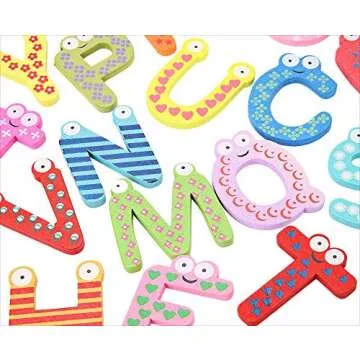 Royee 26 Pcs Wooden Fridge Magnets Colorful Alphabet Cute Eyes Wood A-Z Refrigerator Letters Magnets for Home Decoration Education Spelling Learning Game Gift (Eyes Pattern)