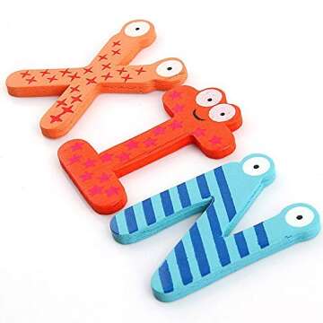 Royee 26 Pcs Wooden Fridge Magnets Colorful Alphabet Cute Eyes Wood A-Z Refrigerator Letters Magnets for Home Decoration Education Spelling Learning Game Gift (Eyes Pattern)
