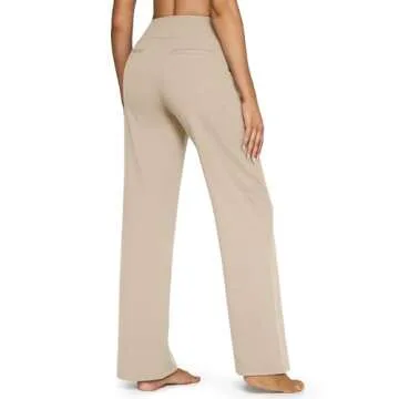 G4Free Dress Pants for Women Loose Yoga Sweatpants Wide Leg Work Pants High Waisted Casual Lounge Pants for Business Workout(Light Khaki,XS,29")