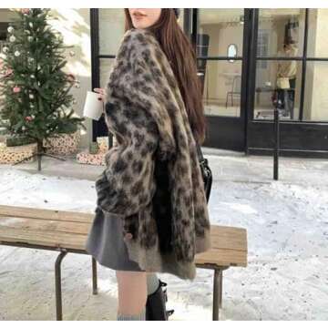 Retro Loose Leopard Print Jacquard Sweater Jacket for Women, Autumn and Winter Thick Y2K Casual Knitted Cardigan (Brown,One Size)