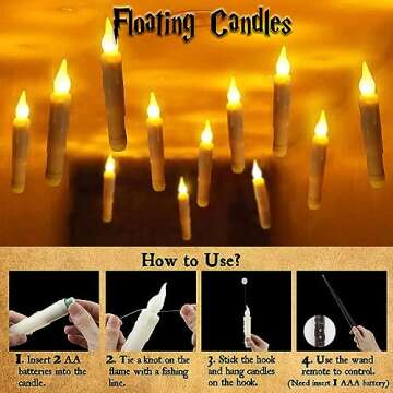 Runleo Christmas Decorations Floating Candles with Wand Remote Control, 12 Pcs Flameless LED Candle, Flickering Fake Candles Warm Lights for Home Church Party Table Wedding Indoor Outdoor Decor