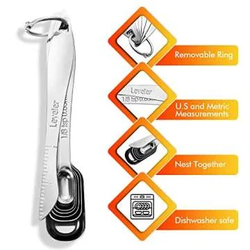 Rainspire Heavy Duty Measuring Spoons Set Stainless Steel, Metal Measuring Cups and Spoons Set for Dry or Liquid, Fits in Spice Jar, Home Gadgets Kitchen Gadgets, Set of 7 Including Leveler