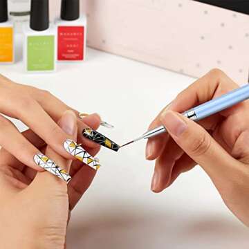 Nail Art Liner Brushes - Eptbsdu 5PC Nail Art Brush for Long Lines, Liner Brush UV Gel Polish Painting Nail Design Brush Metal Handle Nail Drawing Pens, Sizes 7/9/11/15/25mm