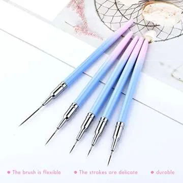 Nail Art Liner Brushes - Eptbsdu 5PC Nail Art Brush for Long Lines, Liner Brush UV Gel Polish Painting Nail Design Brush Metal Handle Nail Drawing Pens, Sizes 7/9/11/15/25mm