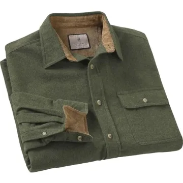 Men's Plaid Flannel Shirt with Corduroy Cuffs - Army