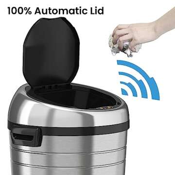 iTouchless Glide 18 Gallon Sensor Trash Can with Wheels and AbsorbX Odor Control System, Stainless S...