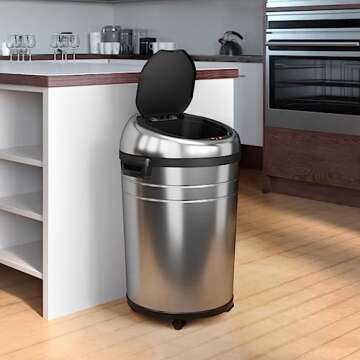 iTouchless Glide 18 Gallon Sensor Trash Can with Wheels and AbsorbX Odor Control System, Stainless Steel, 68 Liter Automatic Kitchen or Office Garbage Bin