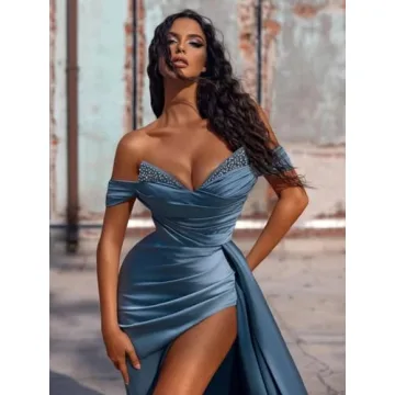 Elegant Dymaisei Off Shoulder Satin Prom Dress