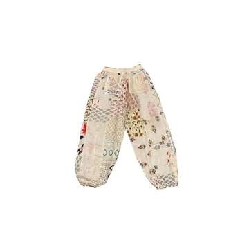 KRAAFTY Patchwork Harem Pants with Pockets, Hippie Boho Rayon Festival Clothing Super Comfy Unisex Harem Pant with Pocket (White)