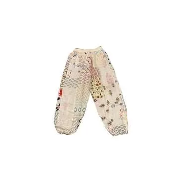 KRAAFTY Patchwork Harem Pants with Pockets, Hippie Boho Rayon Festival Clothing Super Comfy Unisex Harem Pant with Pocket (White)