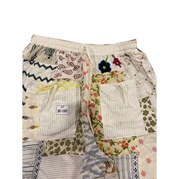KRAAFTY Patchwork Harem Pants with Pockets, Hippie Boho Rayon Festival Clothing Super Comfy Unisex Harem Pant with Pocket (White)