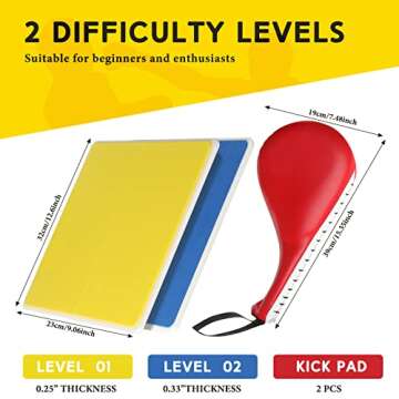 Lenwen 4 Pcs Taekwondo Training Set, 2 Rebreakable Taekwondo Breaking Boards & 2 Kick Pads for Martial Arts Training Karate Equipment Punching Target Youth Beginners(Red-Yellow-Blue,0.24'',0.31'')