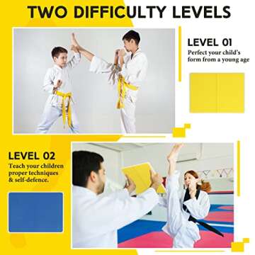 Lenwen 4 Pcs Taekwondo Training Set, 2 Rebreakable Taekwondo Breaking Boards & 2 Kick Pads for Martial Arts Training Karate Equipment Punching Target Youth Beginners(Red-Yellow-Blue,0.24'',0.31'')