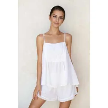 Xfileen Womens Summer 2 Piece Set Sleeveless Tie Straps Ruffle Trim Top and Shorts Sets Soft Cozy Pa...
