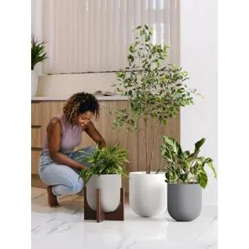 LE TAUCI 12 Inch Stylish Ceramic Planters for Indoor Plants