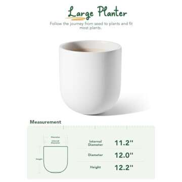 LE TAUCI 12 Inch Stylish Ceramic Planters for Indoor Plants