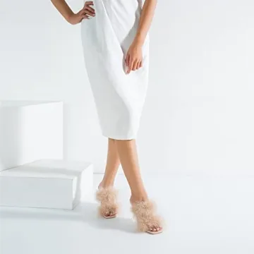 Square Toe Fuzzy Heels for Stylish Women Party Sandals