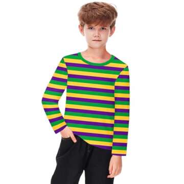 Remimi Kid Carnival Stripes Top Mardi Gras New Orleans T-Shirt Fat Tuesday Long Sleeve Shirts Parade...