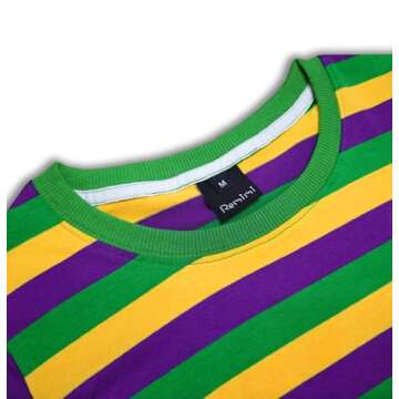 Remimi Kid Carnival Stripes Top Mardi Gras New Orleans T-Shirt Fat Tuesday Long Sleeve Shirts Parade Party Crewneck Shirts 9-10 Years