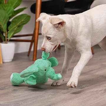 goDog Checkers Elephant Squeaky Plush Dog Toy, Chew Guard Technology - Green, Large
