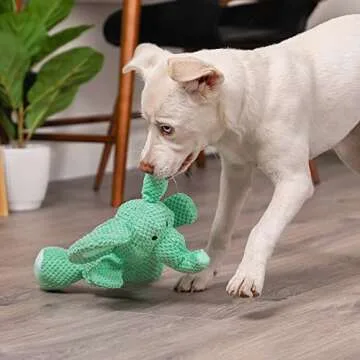 goDog Checkers Elephant Squeaky Plush Dog Toy, Chew Guard Technology - Green, Large