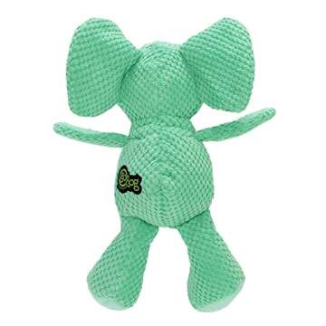 goDog Checkers Elephant Squeaky Plush Dog Toy, Chew Guard Technology - Green, Large