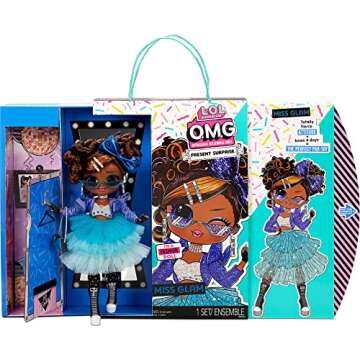 LOL Surprise OMG Present Surprise Fashion Doll Miss Glam with 20 Surprises, Birthday Inspired, 5 Fas...