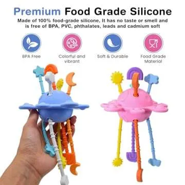 Food Grade Silicone Montessori Pull String Activity Toy, Montessori Pull String Toys for 1 2 Year Old, Fine Motor Sensory Toy for Babies Toddlers, 1 Year Old Girl Gifts Toys for Babies 12M+