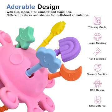 Food Grade Silicone Montessori Pull String Activity Toy, Montessori Pull String Toys for 1 2 Year Old, Fine Motor Sensory Toy for Babies Toddlers, 1 Year Old Girl Gifts Toys for Babies 12M+