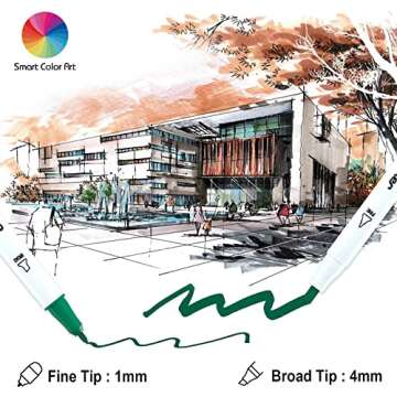 Smart Color Art Art Markers, 44 Coloring Markers and 1 Blender, 45 Pack Alcohol Based Dual Tip Perma...