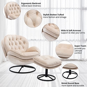 Velvet Swivel Accent Chair and Ottoman Set