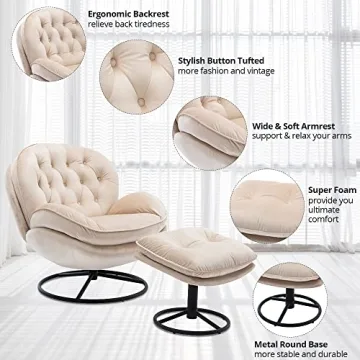 Velvet Swivel Accent Chair and Ottoman Set