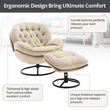 Velvet Swivel Accent Chair and Ottoman Set