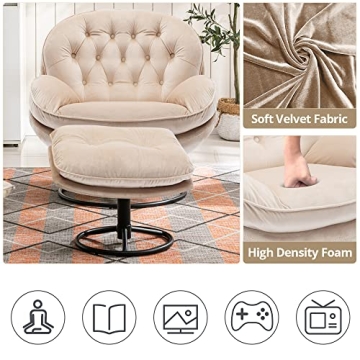 Velvet Swivel Accent Chair and Ottoman Set